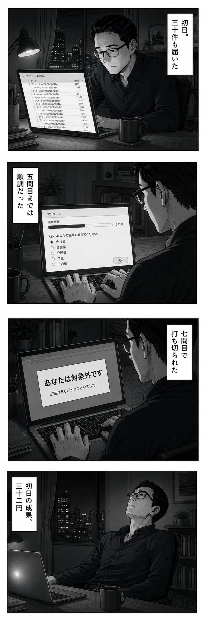4コマ漫画 第1話 初日、三十二円